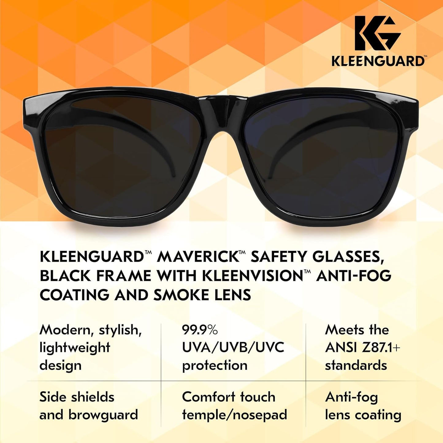 KleenGuard™ V30 Maverick™ Safety Glasses (49311), with KleenVision™ Anti-Fog Coating, Smoke Lenses, Black Frame, Unisex Sunglasses for Men and Women (Qty 12)