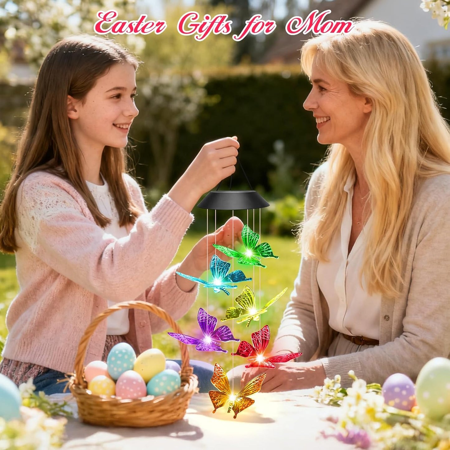 Easter Gifts for Adults, Mom Grandma Gifts for Mothers Day, Birthday Gardening Gifts for Women, Winzwon Solar Lights Outdoor Wind Chimes for Garden Yard Patio Porch Decor Butterfly Decorations
