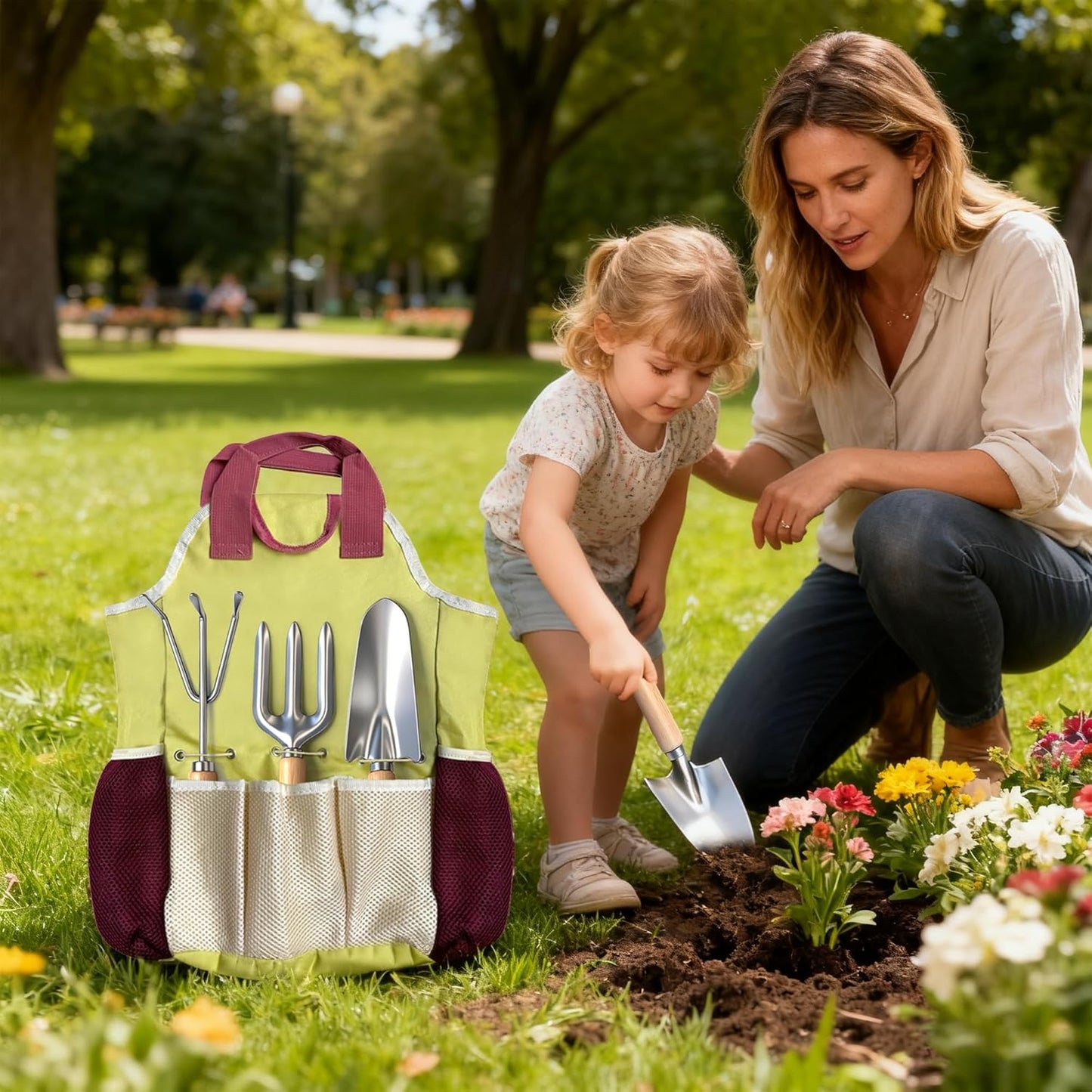 Garden Tool Set,10 Pcs Heavy Duty Gardening Hand Tools Set with Soil Moisture Meter and Storage Tote Bag,Rust-Proof Garden Supplies Kit for Planting,Ideal Gardening Gifts for Women