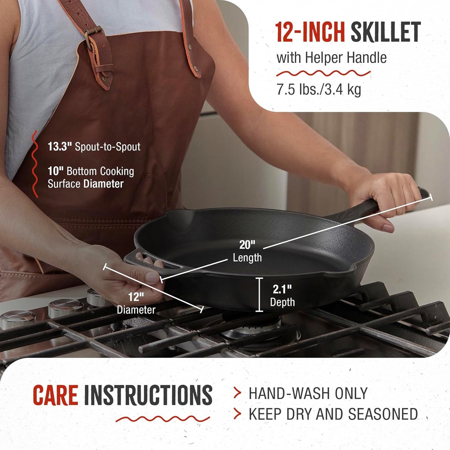 Victoria 12-Inch Cast Iron Skillet, Pre-Seasoned Cast-Iron Frying Pan with Long Handle, Made in Colombia