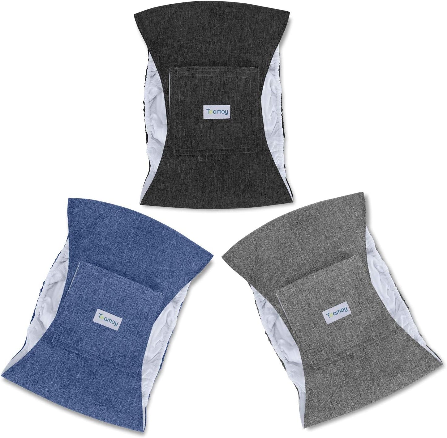 Teamoy 3pcs Reusable Wrap Diapers for Male Dogs, Washable Puppy Belly Band (2XL, 29"-34" Waist, Black+ Gray+ Blue)