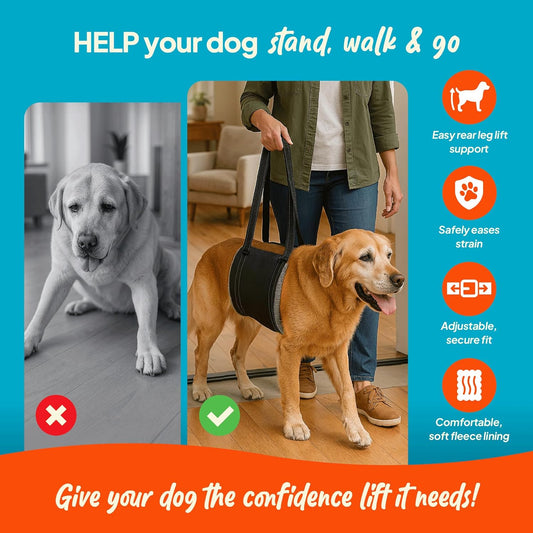 Dog Lifting Harness - Mobility Sling for Weak Back Legs - Rear Support with Soft Fleece Pad, Adjustable Straps & Padded Handle for Recovery & Senior Dogs - Machine Washable (Size S)