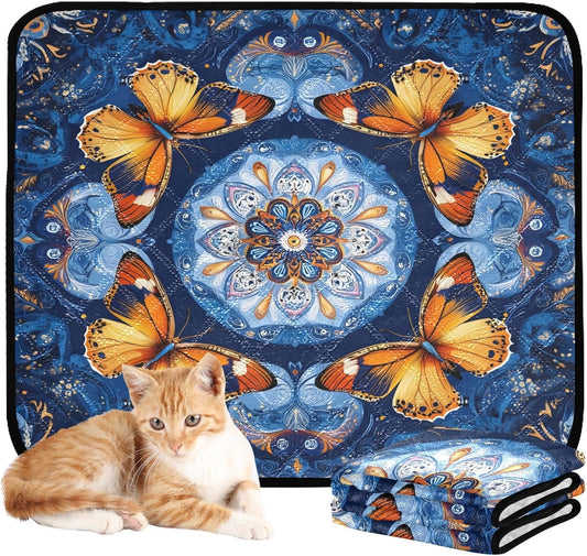 Washable Pee Pads for Pets Yellow Butterfly Blue Mandala Reusable Cats and Dogs Mats