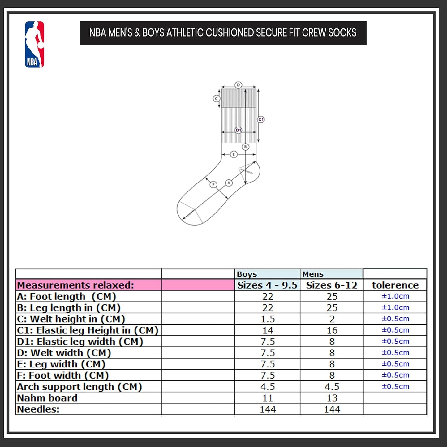 Ultra Game Men’s NBA Official Athletic Cushioned Secure Fit Crew Socks - 6 Pack