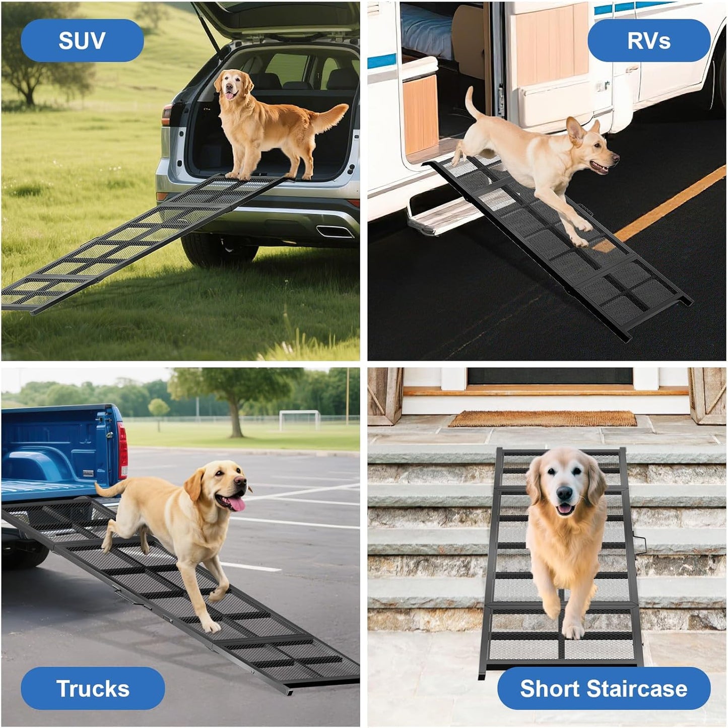 Dog Ramp for Car, 74"x 20" Large Folding Pet Stair Ramp with Non-Slip Mesh, Extra Wide Dog Steps for Medium & Large Dogs Up to 300LBS, Outdoor Portable Dogs Cars Ramp for Car SUV, Truck, RV