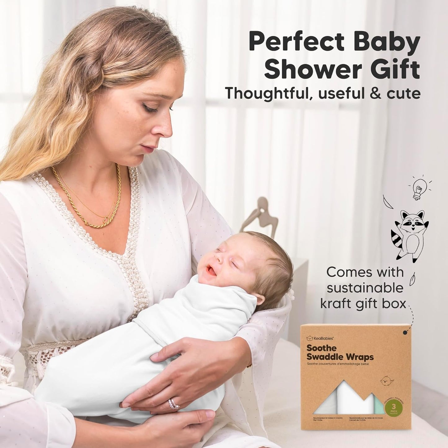 3-Pack Organic Baby Swaddle Sleep Sacks - Swaddles for Newborns, Infant 0-3 Months, Baby Girls, Boys, Soft & Snug Newborn Sleep Sack, Nursery Swaddling Blankets (Ripple, OS)