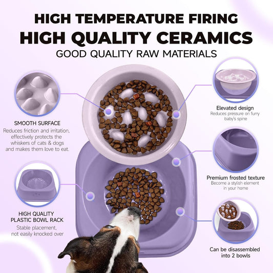 Slow Feeder Dog Bowls Ceramic Puppy Feeding Bowl for Small Dogs Cat Slow Feeder Bowl Protecting Cat and Dog Whiskers Preventing Choking with 2-in-1 Multifunctional Training Whistle