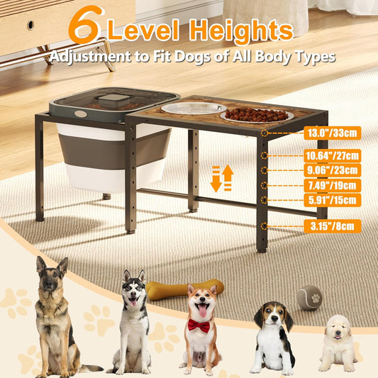 Elevated Dog Bowls with Storage Container ,Raised Dog Bowls for Large Dogs,15-18 lb Airtight Dog Food Storage Container, Adjustable Height Feeding Station