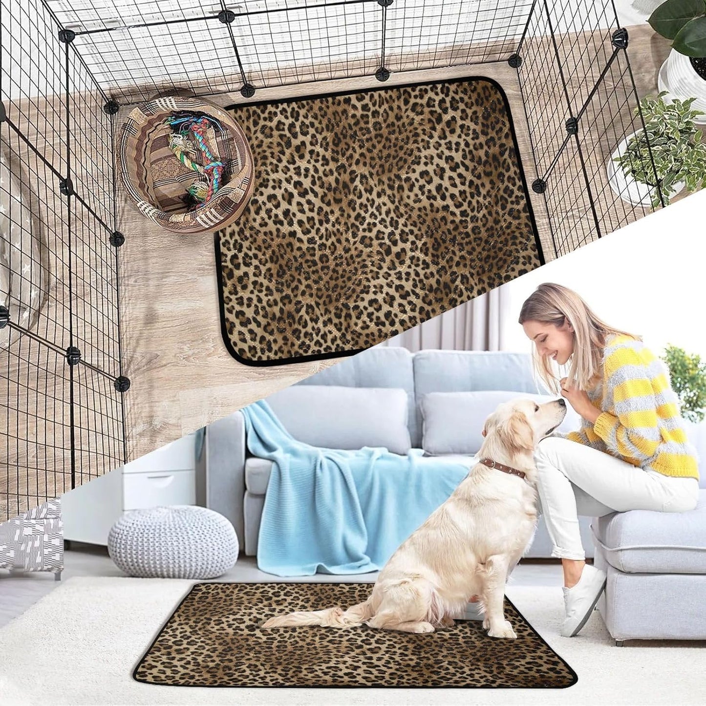 Blueangle Vintage Leopard Print Washable Pee Pads for Dogs, 2-Pack Reusable Puppy Pads Pet Training Pads, Waterproof Dog Pee Pads for Car, Non-Slip Protects Whelping Pad