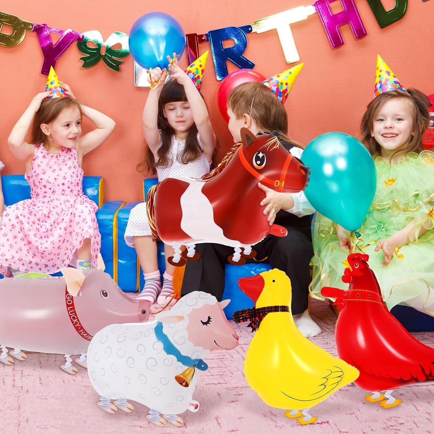 6 Pcs Walking Animal Balloons, Farm Animals Balloons, Walking Foil Mylar Balloon, Farm Birthday Decorations for Farm Theme Party Supplies (Animal)
