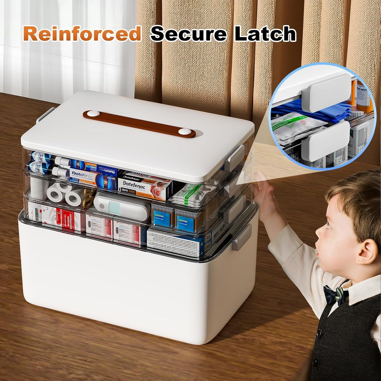 funest 4- Tier Medicine Storage Box Organizer Portable First Aid kit Box Empty with Handle, Multipurpose Medical Supply Organizer with Removable Tray, White