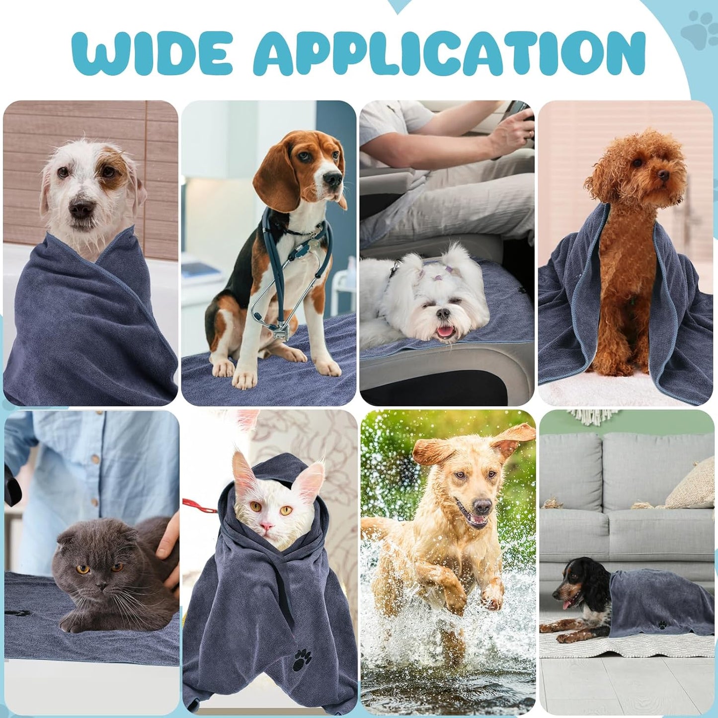 Microfiber Dog Towels for Drying Dogs,40'' X 23.6'', Super Absorbent and Soft Pet Grooming Towel, Perfect Shower & Bath Supplies for Dogs(2-Pack Grey)