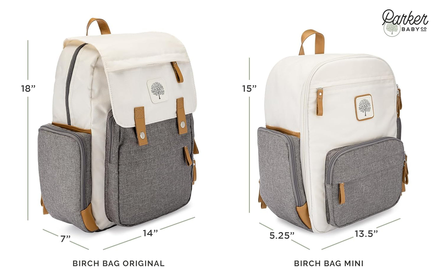 Parker Baby Diaper Backpack - Large Diaper Bag with Insulated Pockets, Stroller Straps and Changing Pad -"Birch Bag" - Cream