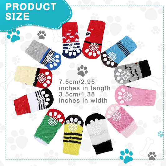 48 Pieces Dog Socks for Small Medium Dogs Non Slip Anti Slip Skid Pet Puppy Doggie Grip Paw Protectors Indoor Traction Control Socks for Hardwood Floor Protection, 12 Styles