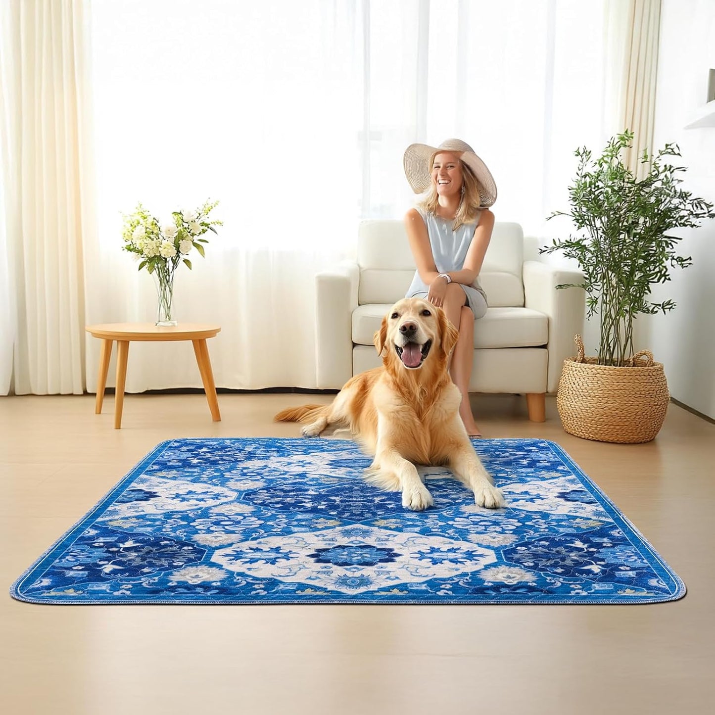 Vintage Washable Pee Pads for Dogs, Non-Slip and Leak-Proof Pee Mat, Persian Style Reusable Puppy Pee Pads 3*3.4 FT