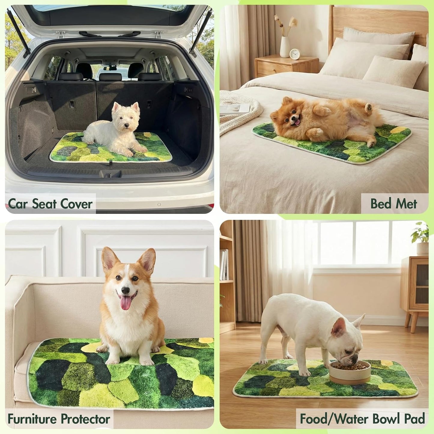 Washable Pee Pads for Dogs, 30" x 17" Faux Moss Reusable Puppy Pads for Dog Potty Training, Durable Absorbent Leakproof Dog Grass Pad for Crate Couch Car Seat Pet Bed Home Indoor Use