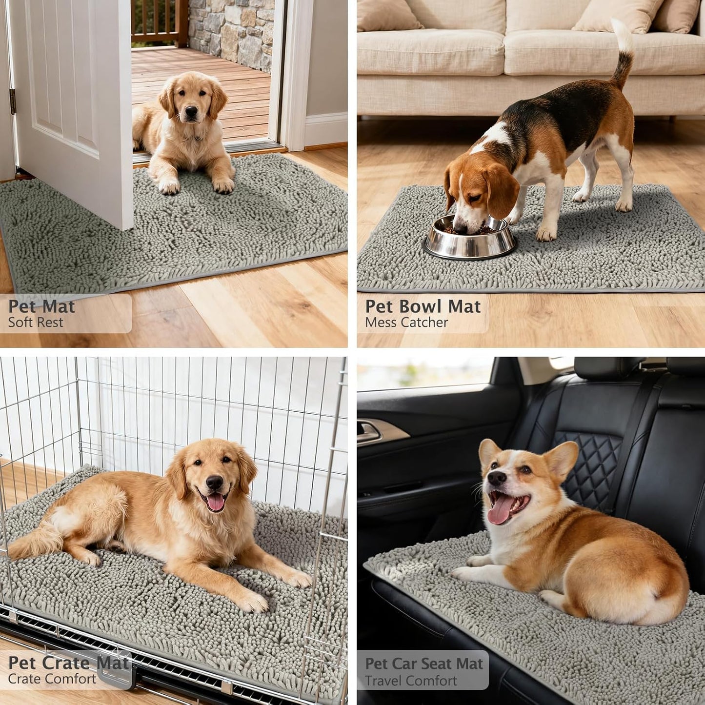 BVAGSS Dog Door Mat for Muddy Paws, Super Absorbent Entry Indoor Entryway Carpet, Quick Dry Chenille Mud Mat for Dogs, Machine Washable Non-Slip Pet Rug XH085 (Grey,19''x30'')