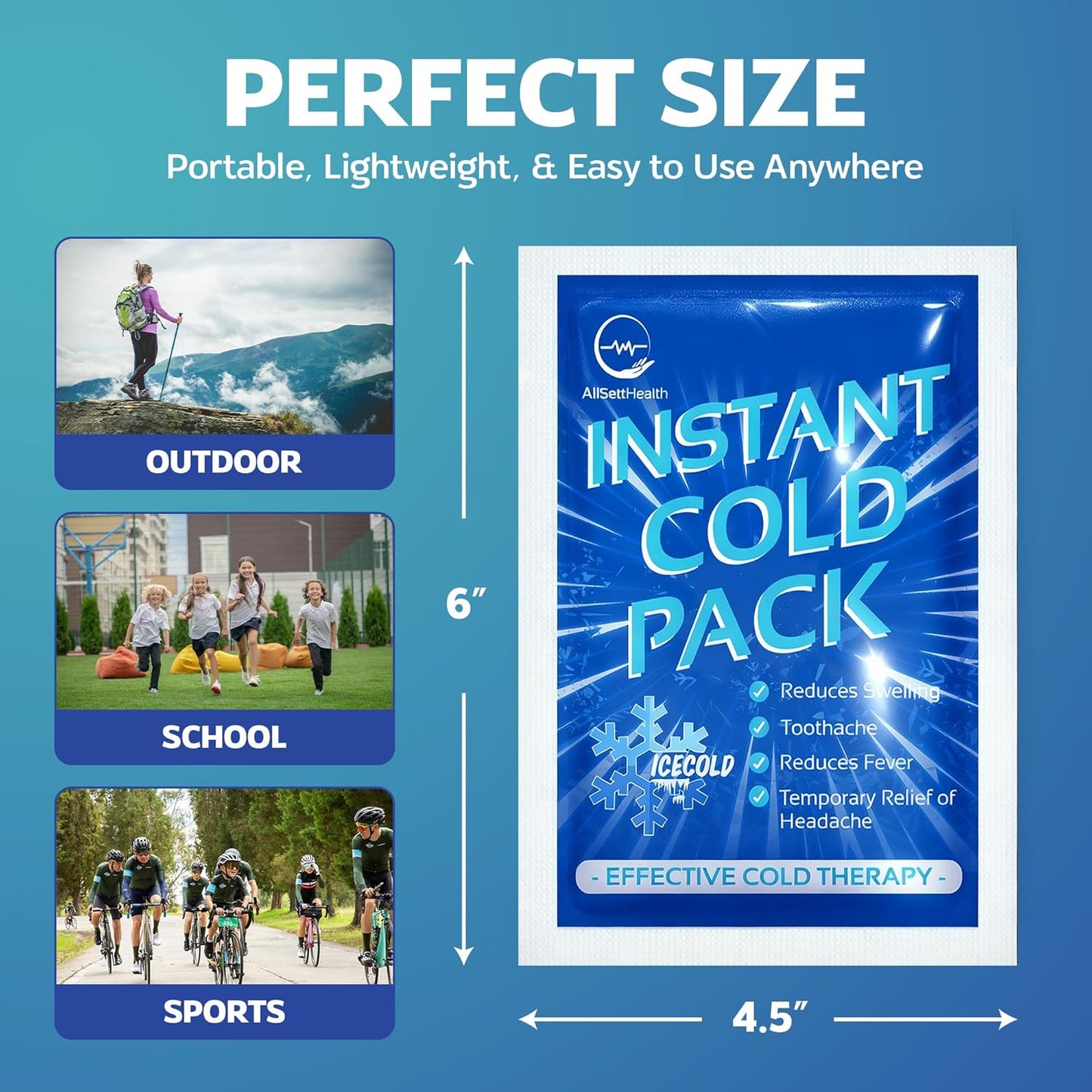 25 Pack Instant Ice Cold Pack (6” x 4.5”) - Disposable Instant Ice Packs for Injuries | Cold Compress Ice Pack for Pain Relief