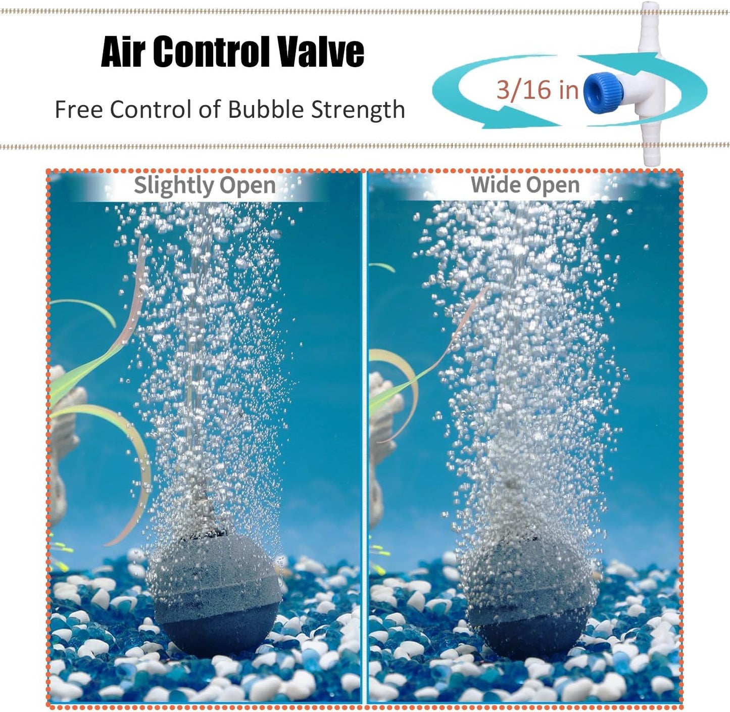 Aquarium Air Pump Accessories - Contains Airline Tubing, Control Valve, Air Stones, Connectors, Check Valves, Suction Cups