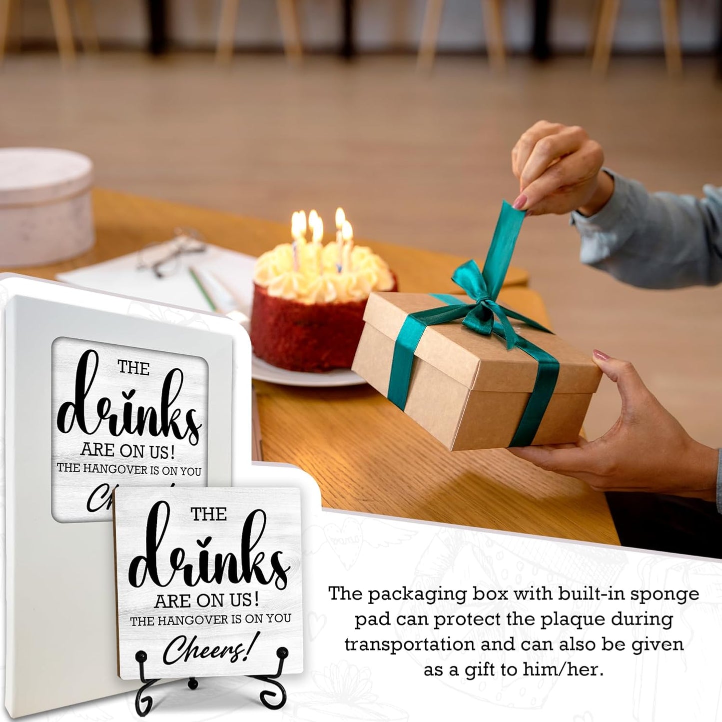 5“ Bar Decor, The Drinks Are On Us! Cheers! Desk Table Decoration, Home Bar Decor Home Bar decorations for home Accessories- A17