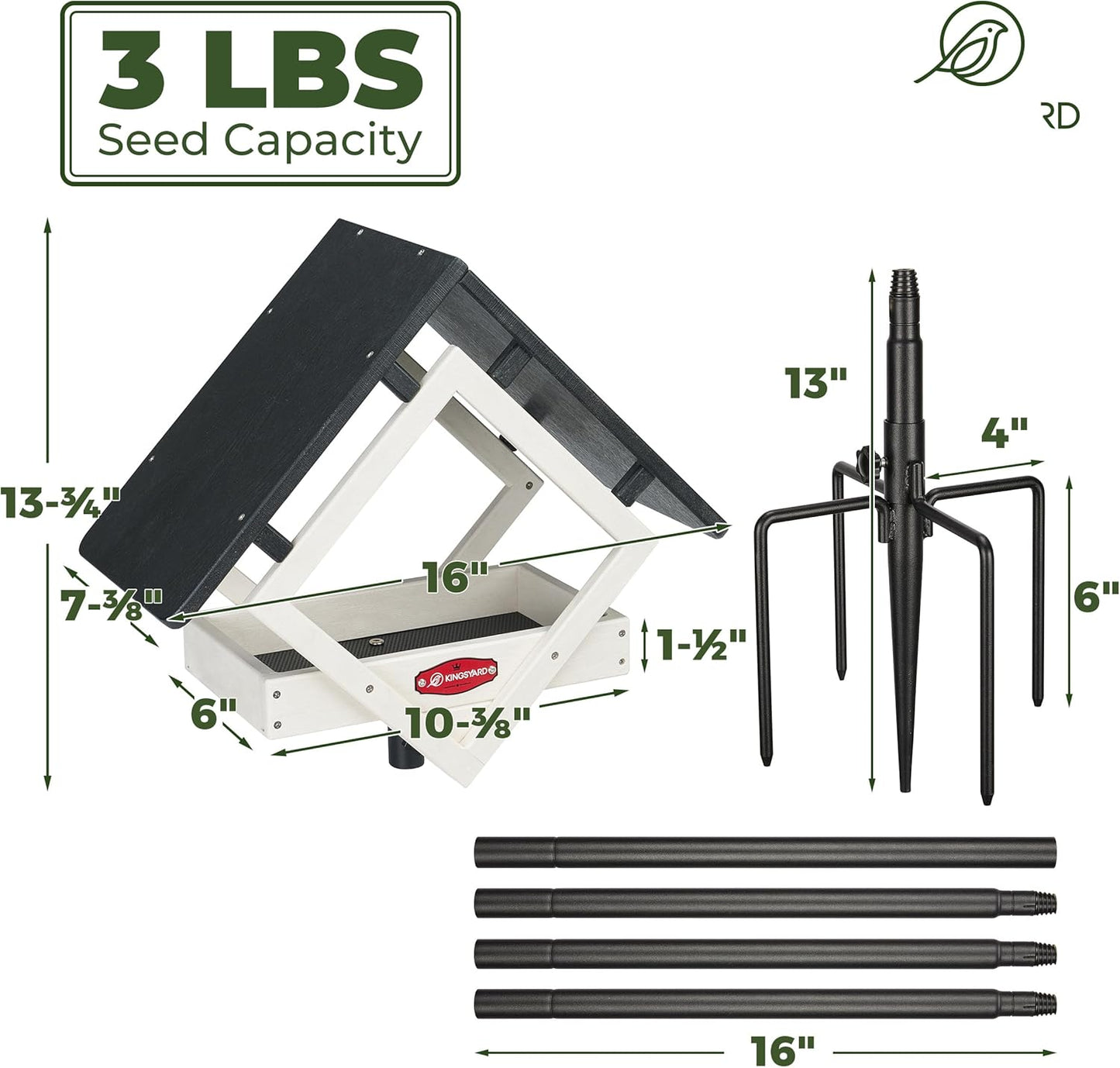 Kingsyard Large Platform Bird Feeder with Metal Mesh Tray, Pole Mount Adjustable Bird Feeders with Weather Protective Top, 4 lbs Seed Capacity, White