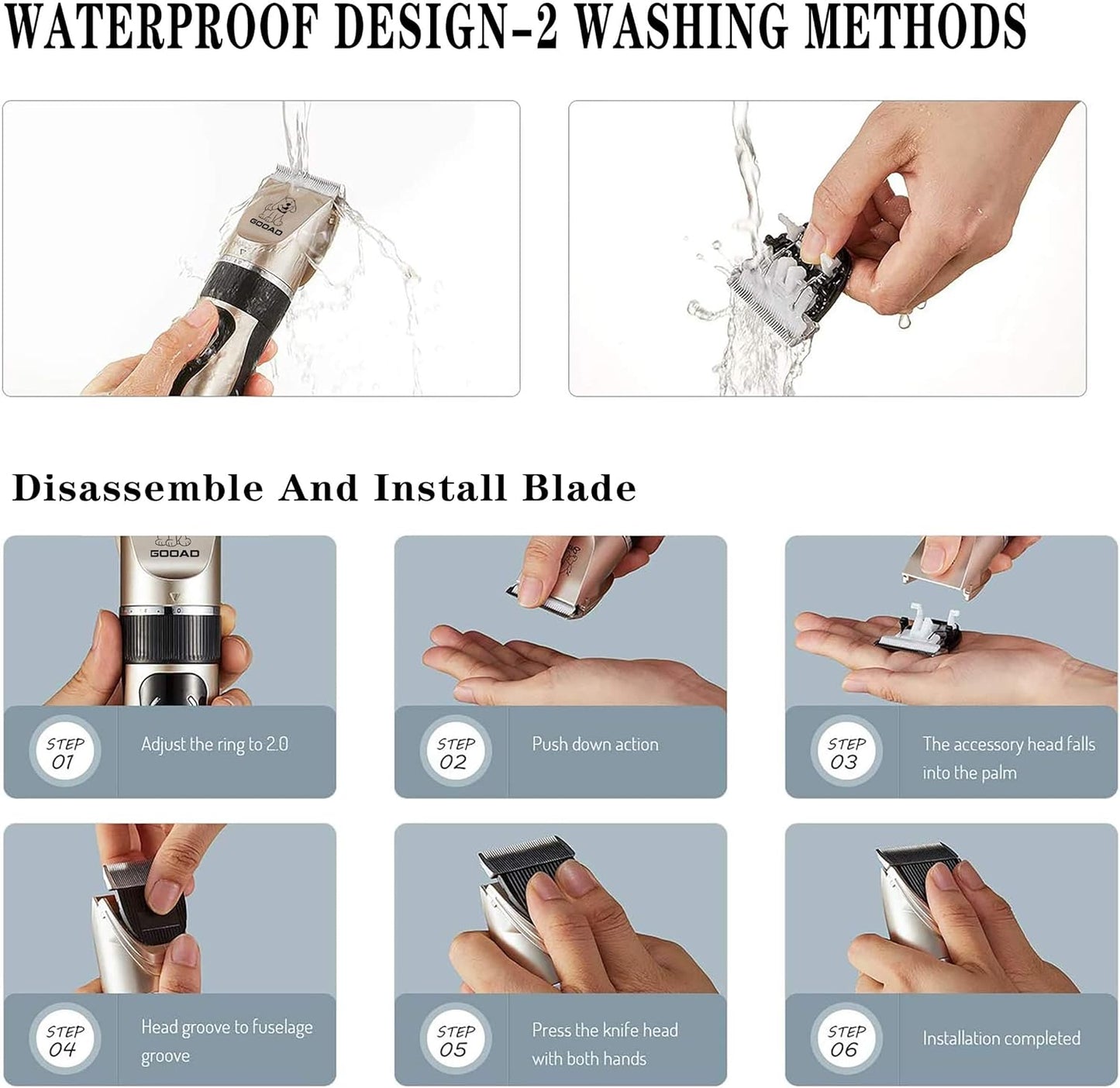 Dog Clippers for Grooming,Dog Grooming Kit for Heavy Thick Hair&Coats/Low Noise Rechargeable Cordless Hair Trimmer/Pet Shaver with Paw Trimmer for Small & Large Dogs Cats