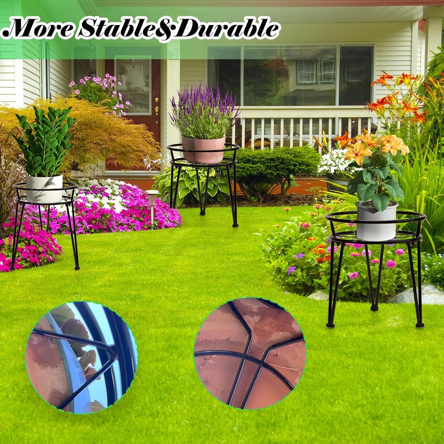 3Pack Metal Plant Stands Outdoor Indoor,Rustproof Iron Flower Pot Stands Outdoor,Heavy Duty Pot Stand for Plants Indoor,Round Black Display Rack Flower Stand Plant Holders