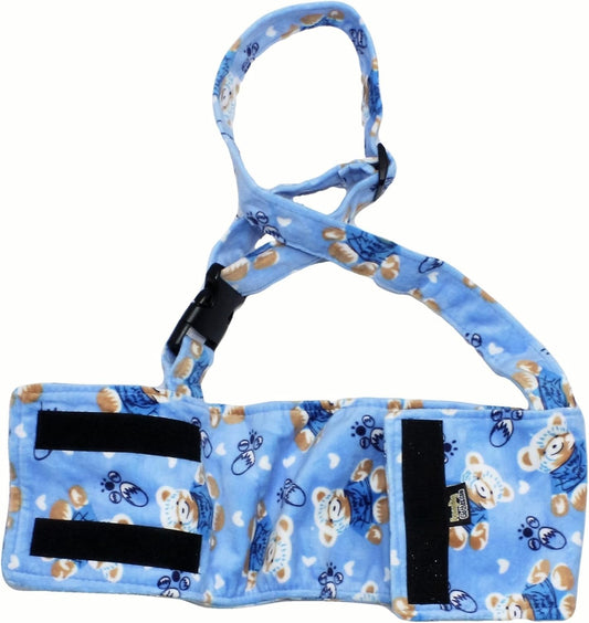 Dog Diaper for Male Boy Belly Band Reusable Washable with Suspenders Soft Fleece (Blue Bear, M: Waist 13" - 16")