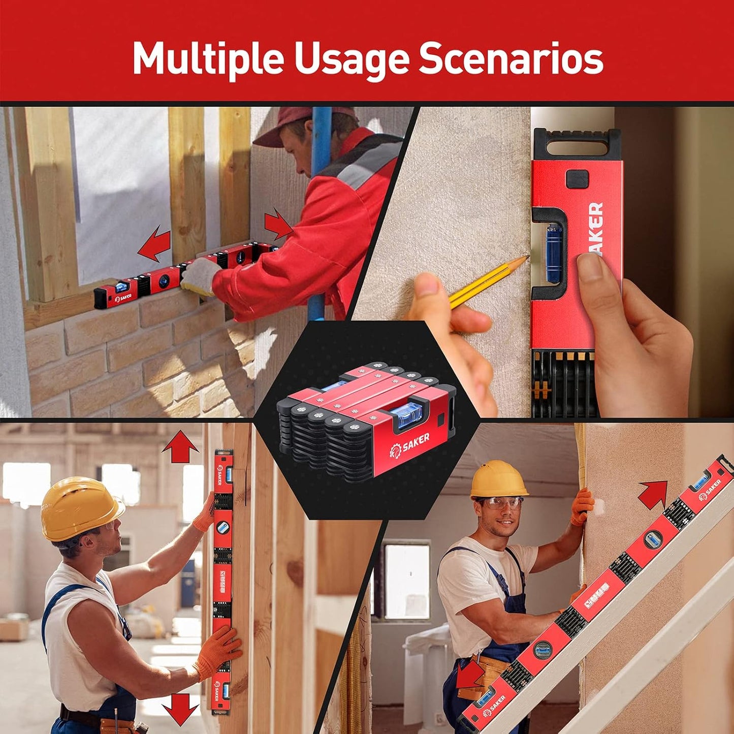 Saker Multi-function Foldable Level, 28-Inch Level Tool,Gift for Him Her,Multi-Angle Measurement Woodworking Tool,Precise Leveling In Any Position,Folding Level Tool To Save Your Time