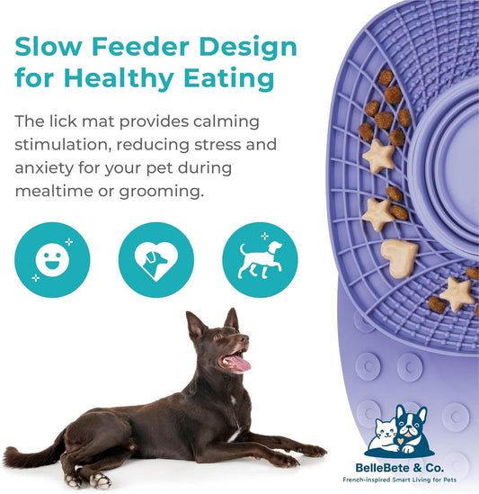 BelleBête & Co. 3-in-1 Pet Slow Feeder Bowl Lick Mat with Collapsible Bowl for Dog & Cat – Food-Grade Material & Non-Slip Base for Kibble, Dry and Wet Food, Digestive Health & Reduce Anxiety | Pink