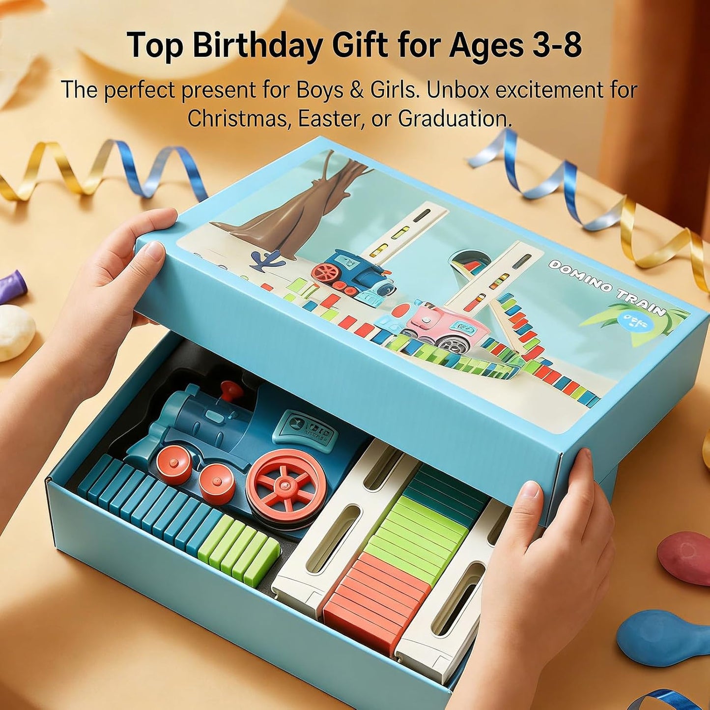 Domino Train Toys Kids Games - Automatic Stacking Creative Game 3+ Year Old - Stem Montessori Toy for Boys 4-6 - Summer Autistic Christmas Birthday Gifts 5 6 Toddler Ages 4-8