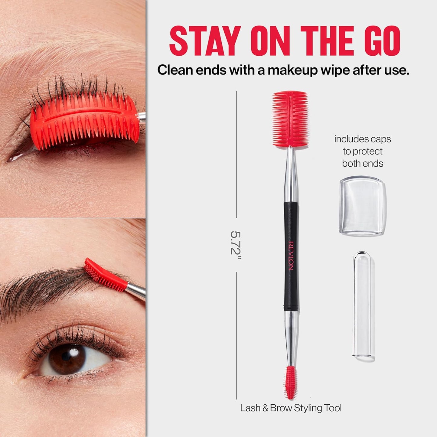 Revlon Lash & Brow Styling Tool, Dual Ended Eyelash Separator & Eyebrow Brush Spoolie, Works with Mascara & Brow Makeup, 1 count