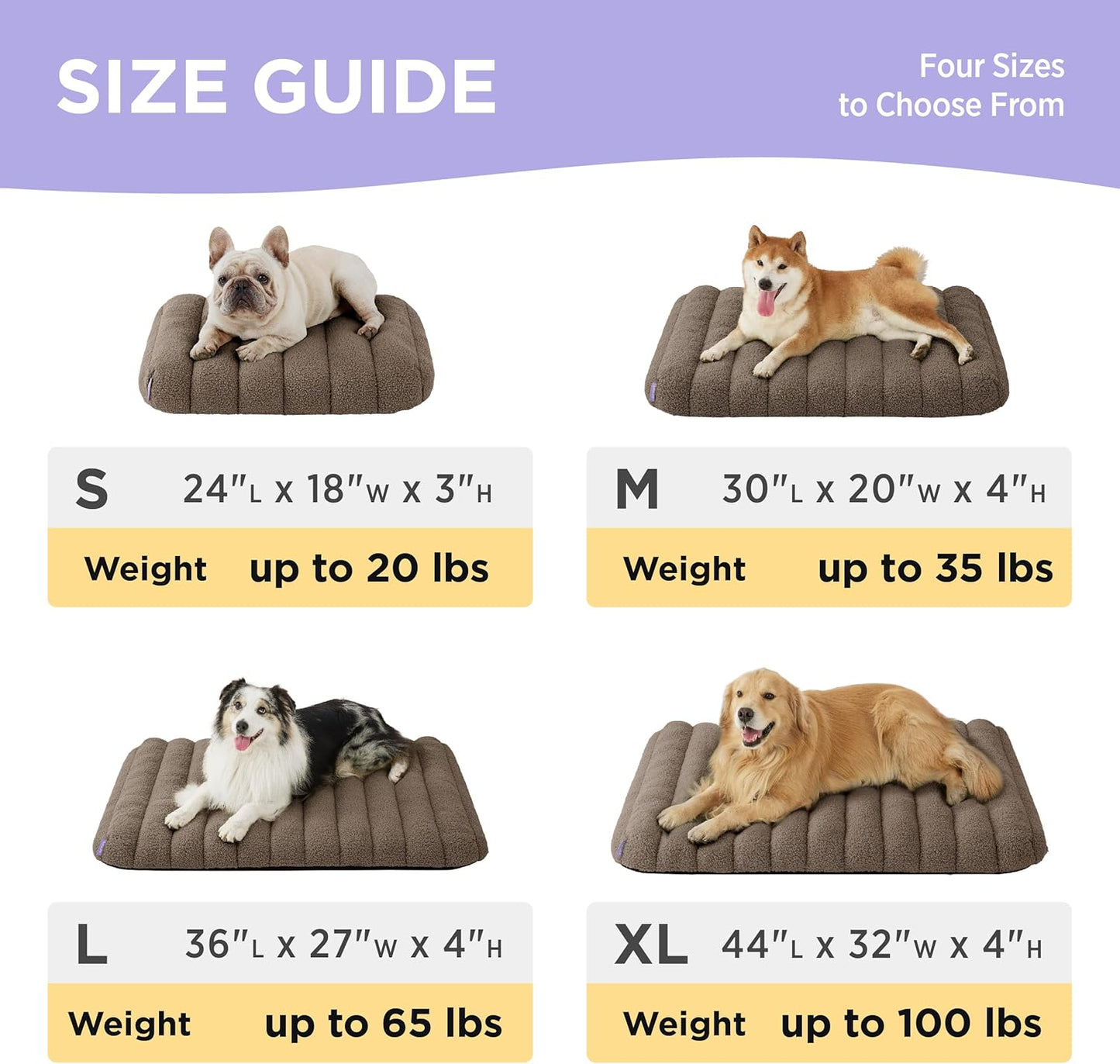 LE SURE Cute Orthopedic Dog Bed Medium Size Dog, Waterproof Chic Flat Pet Beds with Removable Washable Cover, Fuzzy Thick Egg Crate Foam Pet Mat for Indoor Use (30" x 20", Brown)