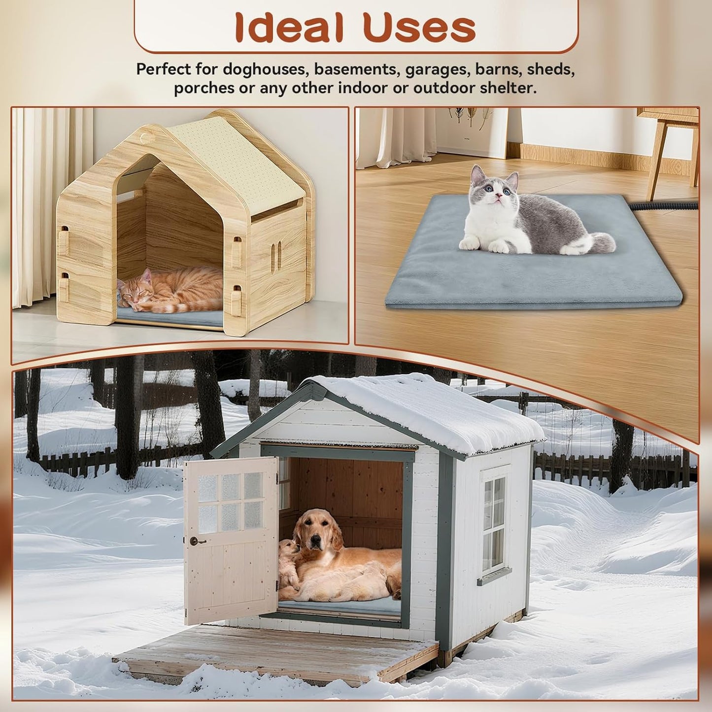 Large Pet Heating Pads for Dogs & Cats Outdoor, 35.4*23.6inches Dog Cat Heating Pad Bed Outdoor Waterprooof, Warming Heated Cat Dog Bed Blanket Outside, Heated Pet Mat, Gifts for Cats Dogs in Winter