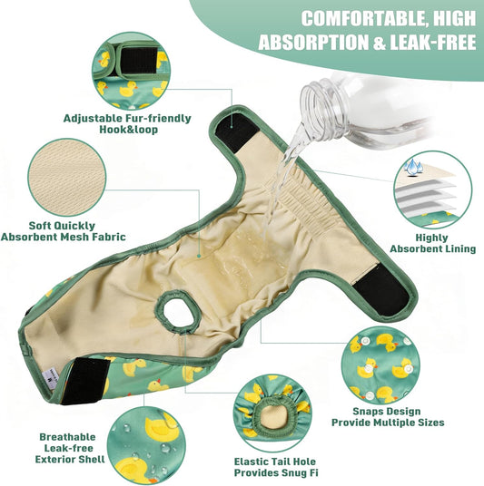 Langsprit Dog Diapers, Washable Female Dog Diapers, Super Absorbent, Doggie Diapers for Female Dogs in Heat, Puppy Potty Training, Excitable Urination, Or Incontinence, 5 Pack, Cute Bees, Small