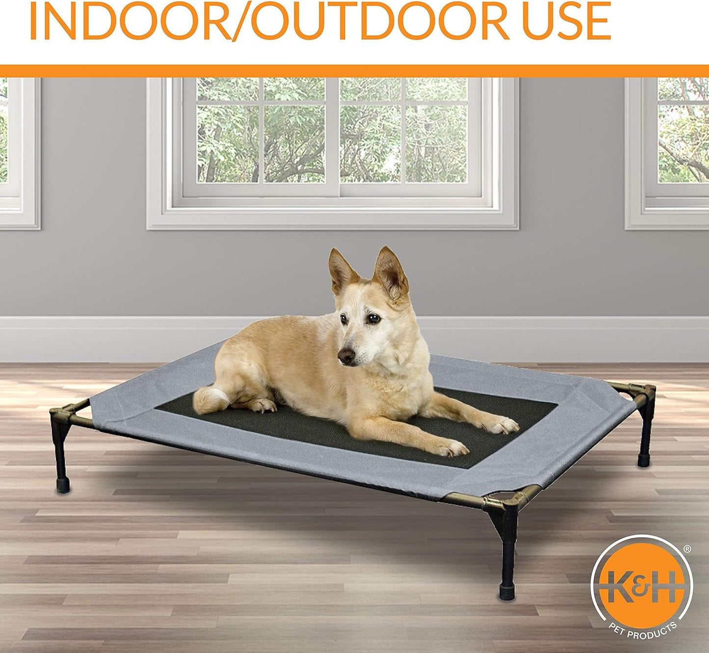 K&H Pet Products Original Pet Cot Elevated Dog Bed & Cot Canopy, Chocolate/Black Mesh, Gray