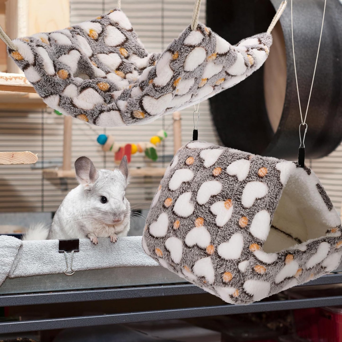 MCEAST 4 Pieces Small Pets Cage Accessories Hanging Hammock Sleeping Bag Tunnel and Bed Hideout Set Warm Sleep Nap Sack Bed for Hamster Ferret Squirrel Rabbit
