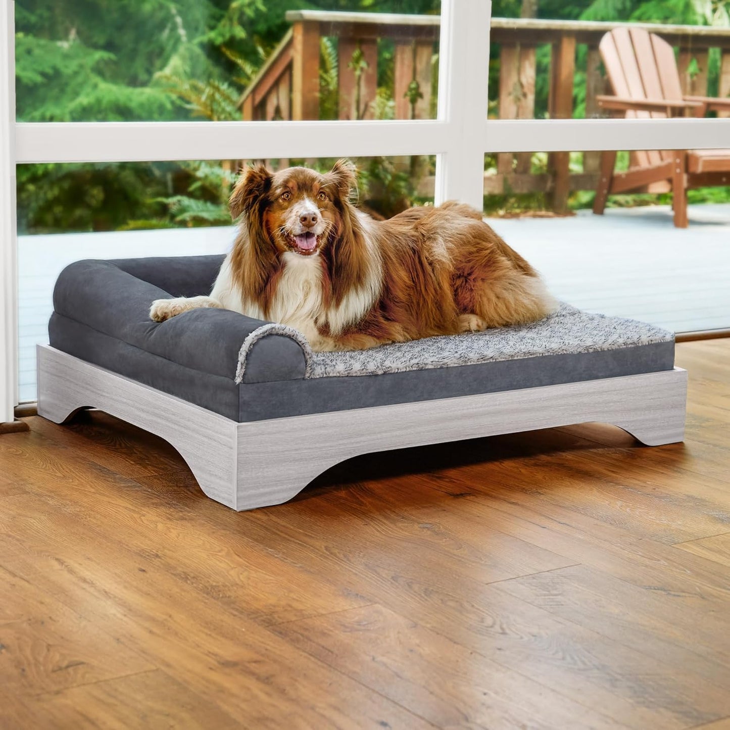 FurHaven Elevated Dog Bed for Large Dogs, Mid-Century Modern Style with Flexible Slats & Non-Slip Pads for Comfort & Airflow, Easy Assembly, Raised Pet Bed, Jumbo, Light Gray