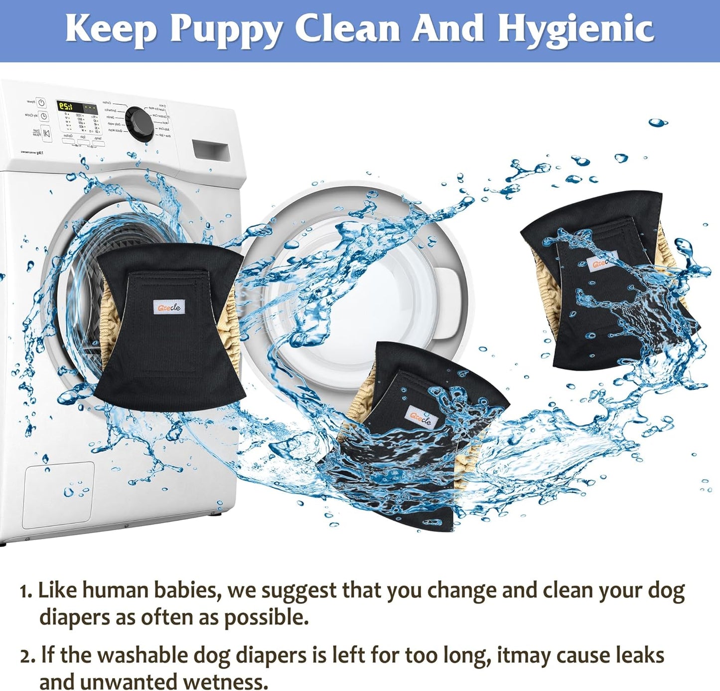 Reusable Dog Diapers Male 3Pcs, Premium Washable Belly Band for Male Dogs Large, High Absorbing Male Dog Wraps for Doggie in Incontinence, Excitable Urination and Training(Black, L)