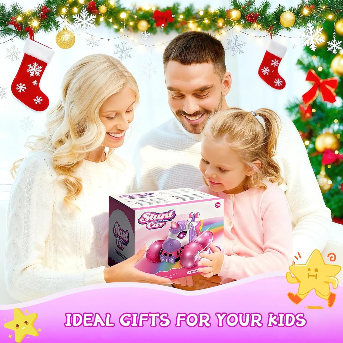 Remote Control Car for Girls, Unicorn Toys for Girls Age 3+, 360° Rotating 4WD 2.4 GHz RC Stunt Cars with Light and Music, Unicorn Gifts Presents Christmas Stocking Stuffers for 3 4-6 6-8