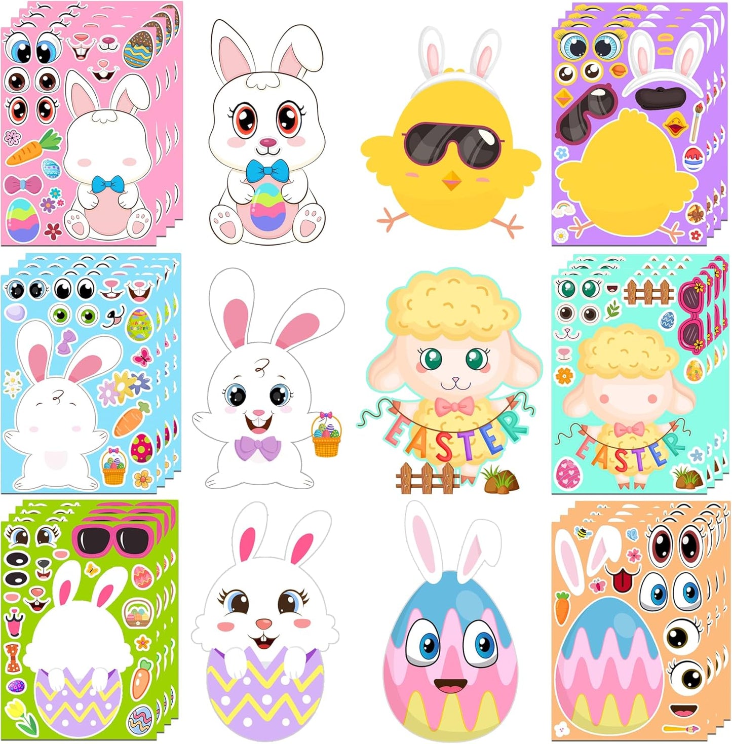 Easter Stickers - DIY Happy Easter Egg Bunny Sticker for Kids, Easter Crafts Stickers Kids Game Toys Gift Party Favor Supplies(24 Sheets)
