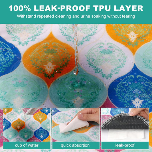 Washable Pee Pads for Dogs, Stylish Absorbent Reusable Training Dog Pads, Non-Slip and Leak-Proof Puppy Pads, Potty Pads for Crates, Whelping, Playpen, Bed and Floors, Bohemian Pattern 4 Pack 18" x24"