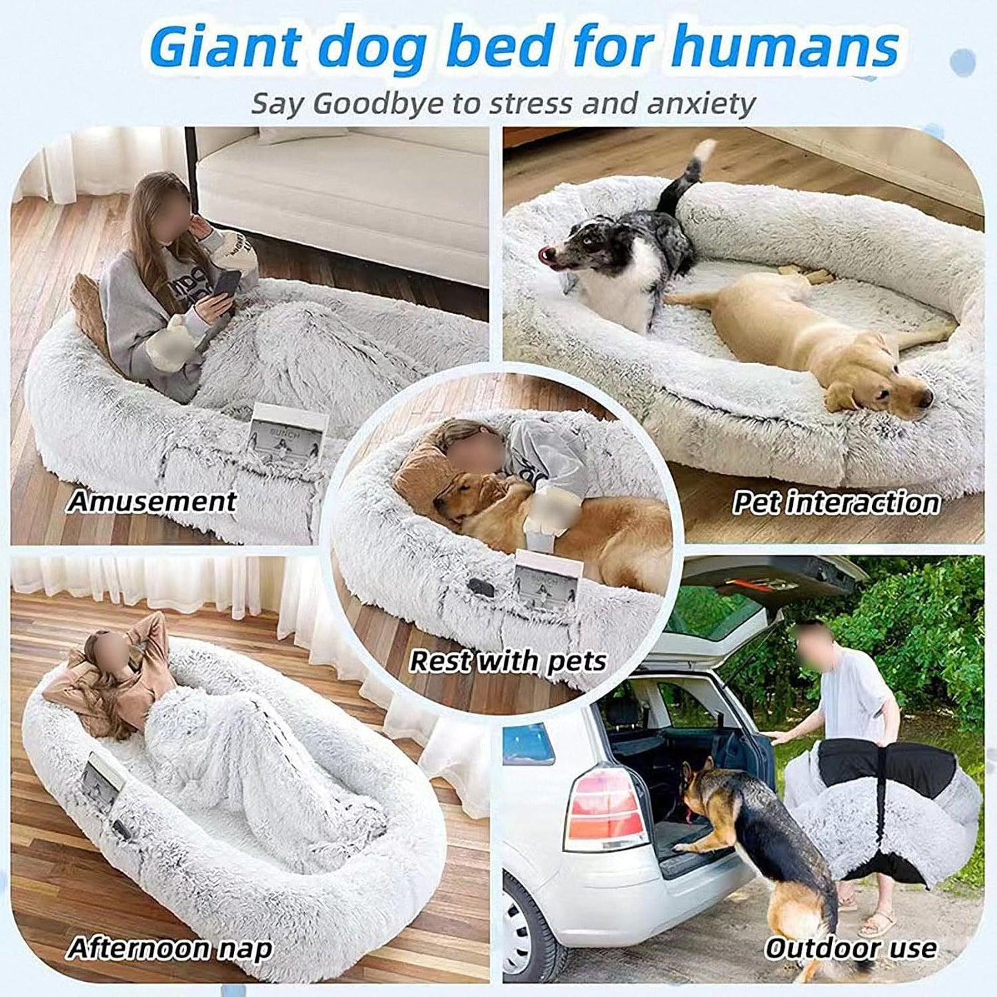 Plush Large Adult Dog Bed, Giant Human Pet Sleeping Bean Bag, Washable Lunch Break Bed (165 * 100cm) (165 * 100cm)