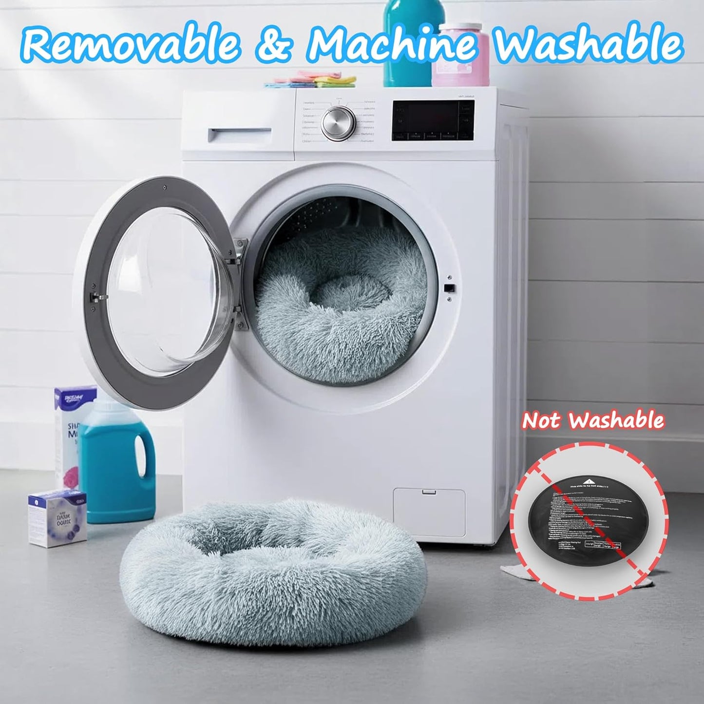 Heated Cat Bed for Indoor Cats, 23-inch Cozy Donut with USB Power, Adjustable Temperature & Timer, Machine Washable Cover for Small & Medium Cats (Light Gray)