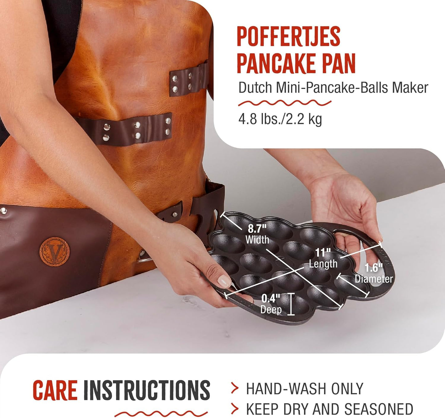 Victoria Cast Iron Poffertjes Dutch Pancake Pan with Loop Handles, Preseasoned with Flaxseed Oil, Made in Colombia
