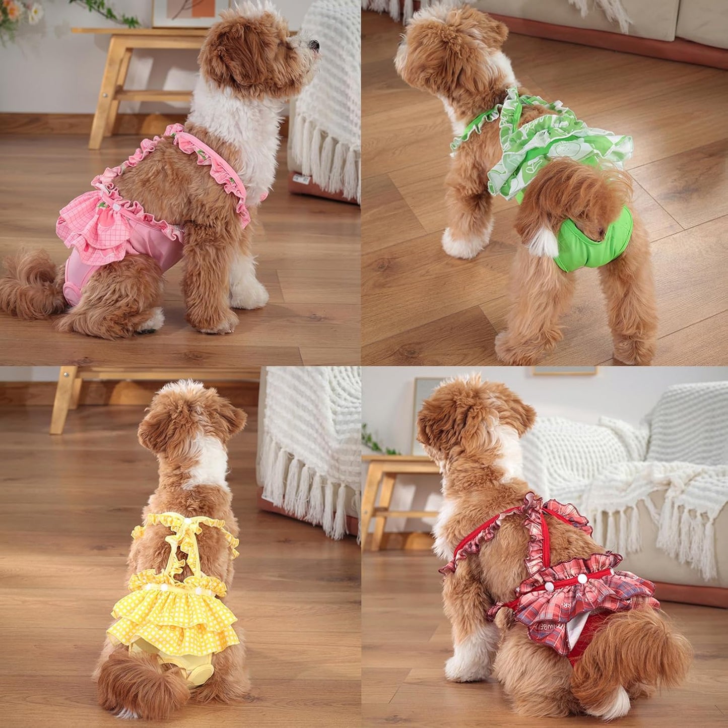 Zunea Washable Female Small Dog Diapers for XS/S Size Dogs Adjustable Suspender Reusable Puppy Sanitary Diaper Pantie Cute Love Print Nappies Skirt for Doggy Chihuahua Yorkie in Heat Green M