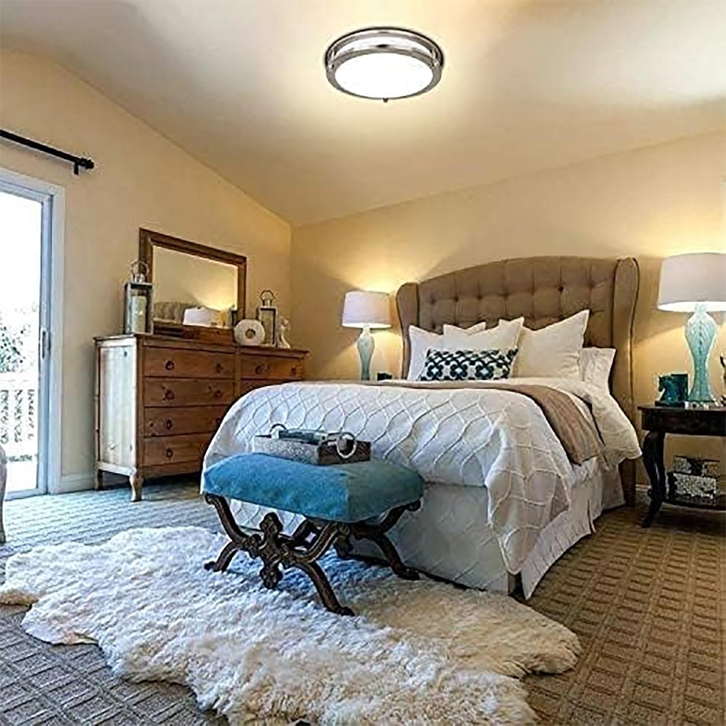 13 inch Flush Mount LED Ceiling Light Fixture, 2700K/3000K/3500K/4000K/5000K Adjustable Ceiling Lights, Brushed Nickel Saturn Dimmable Lighting for Hallway Bathroom Kitchen or Stairwell, ETL Listed