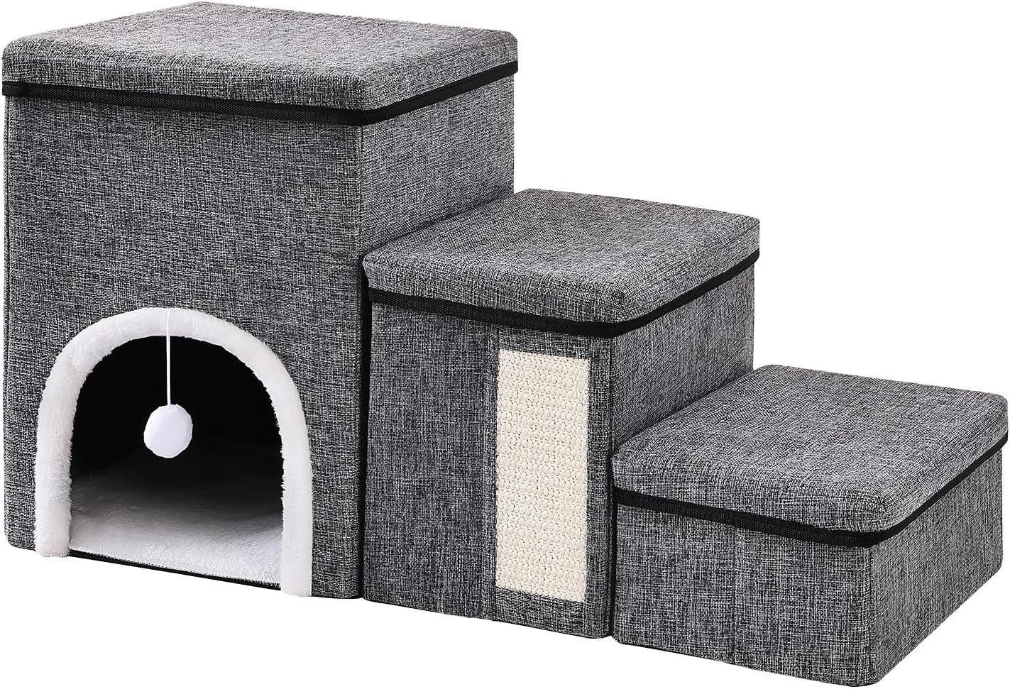 Foldable Dog Stairs for Small Dogs - Adjustable Pet Stairs for Bed or Couch with Storage, Non-Slip Design & Durable Build - Perfect Dog Steps for Mobility & Comfort