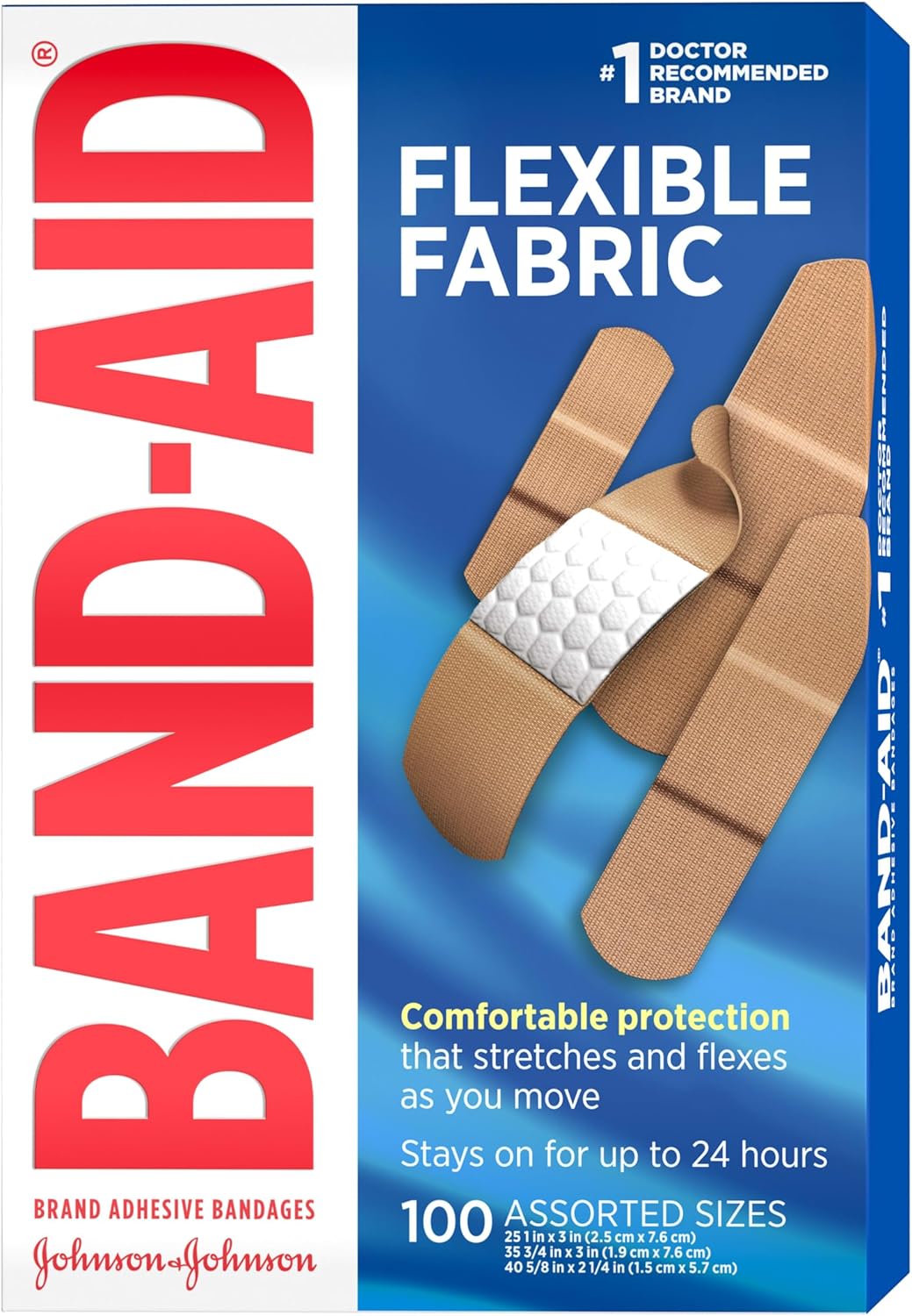 BAND-AID Brand Flexible Fabric Adhesive Bandages with Memory-Weave Fabric, Quilt-Aid Comfort Pad & Hurt-Free Pad; Wound Care for Minor Cuts, Scrapes, & Wounds, Assorted Sizes, 2 x 100 Count