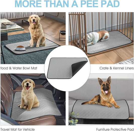 4 Pack Large Reusable Puppy Pads for Floor, Non-Slip, Waterproof, Washable Pee Pads for Dogs, Super Absorbent Puppy Playpen Mat for Incontinence, Pet Whelping Pads, Potty, Crate(Gray)